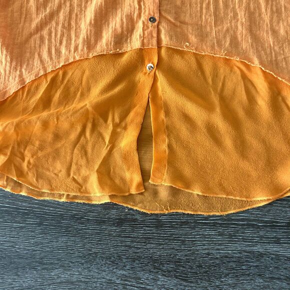 GUC Bailey 44 Cotton Silk High-Low Blouse Orange Sz S Sheer Sleeve Collared Top - Picture 8 of 15
